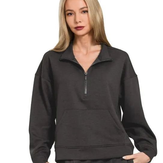 ZENANA SWEATER HLAF ZIPPER POCKETS