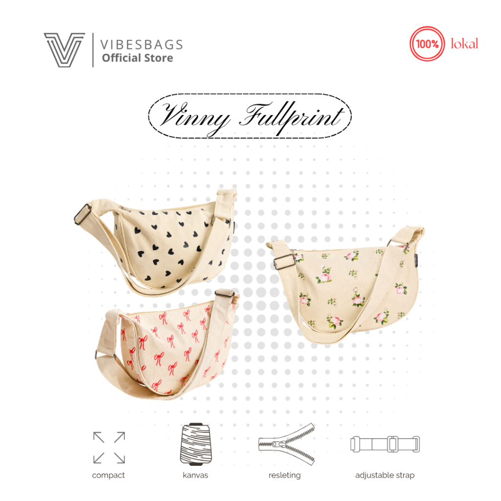 [VIBESSBAGS] Vinny cute full PRINT, ผ้าใบทแยง vinny aesthetic 2025 กระเป๋า nogki