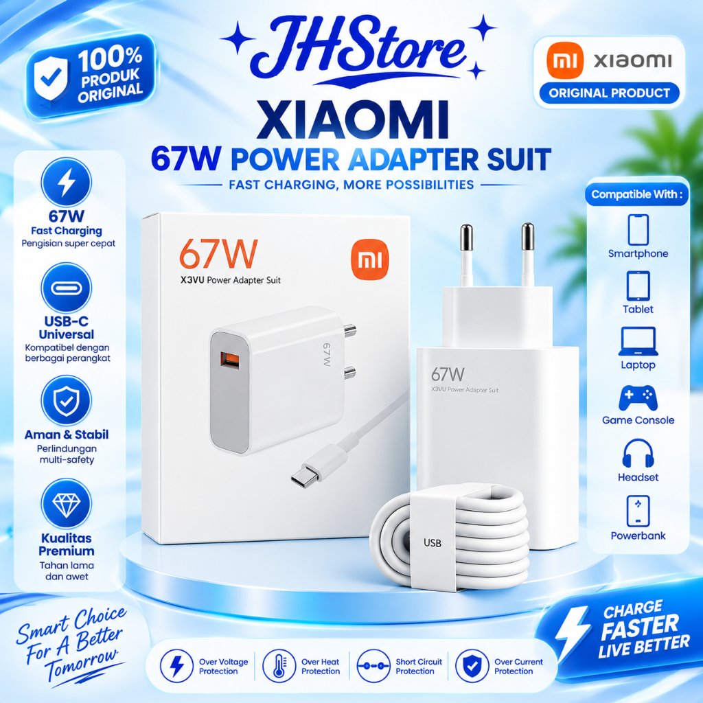 Travel Power Adapter Charger MI 67W 2in1 USB Type-C Cable & Micro Charger คุณภาพดั้งเดิม