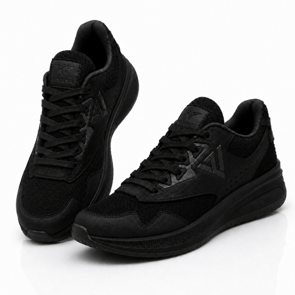VANDERZU FR 302 รองเท้ากีฬา Unisex รองเท้าผ้าใบวิ่งสําหรับบุรุษและสตรี สีดําเต็ม