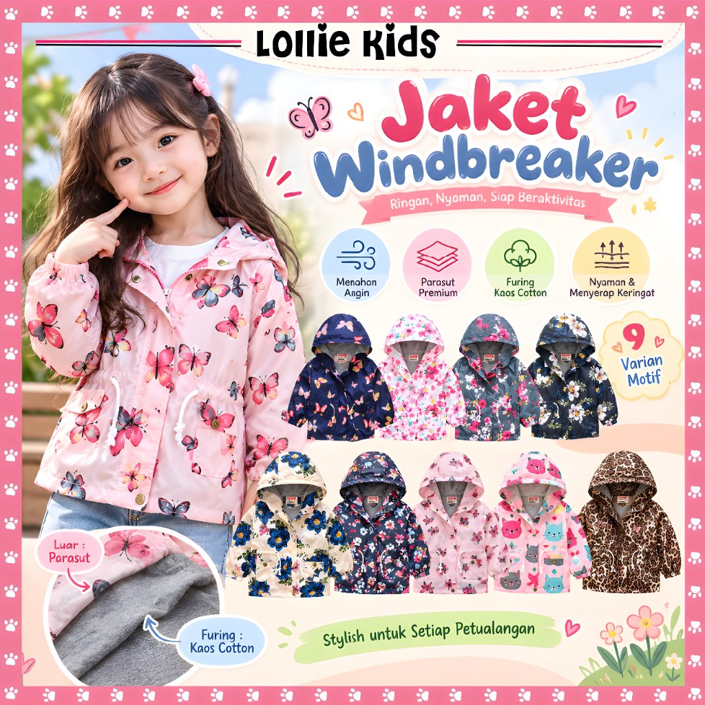 PART1 - PREMIUM GIRLS WINDBREAKER JACKET PARACHUE COTTON T-SHIRT LINING / CHILDRENS WINDPROOF JACKET