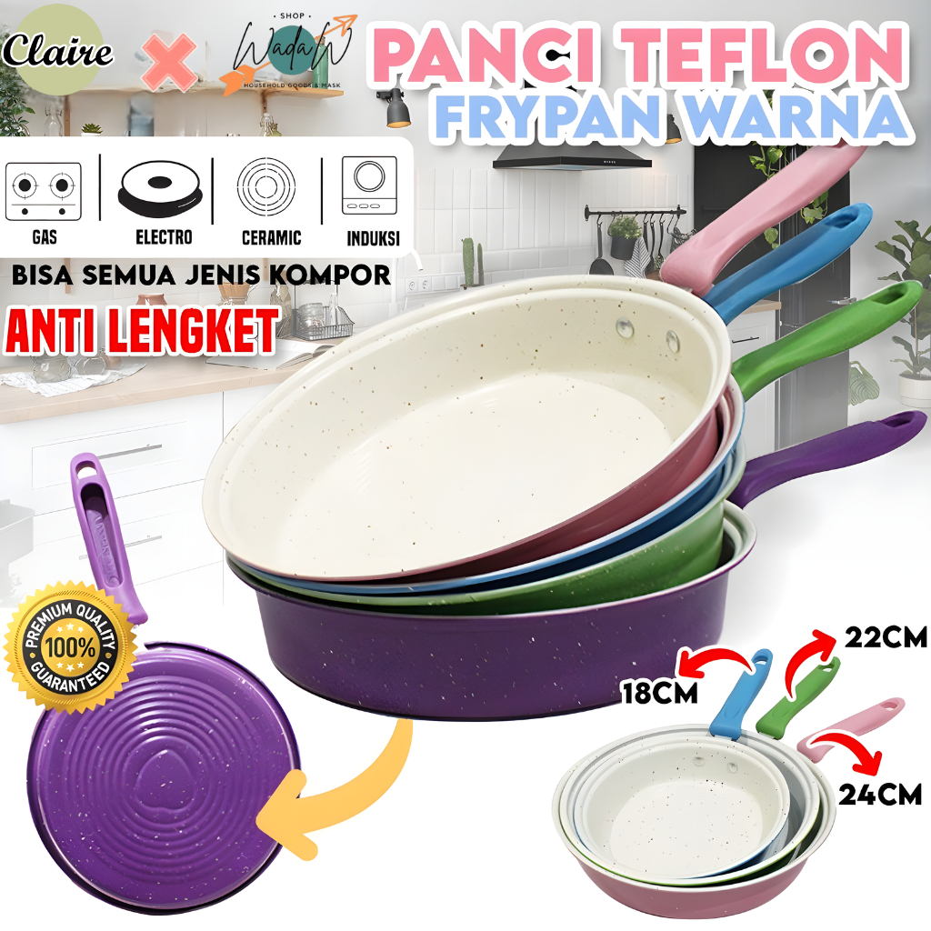 Wadaw Official X Claire / กระทะเทฟล่อนหลายขนาด / กระทะไม่ติด กระทะกระทะ / สีสุ่มเทฟลอนที่ใช้งานได้จร