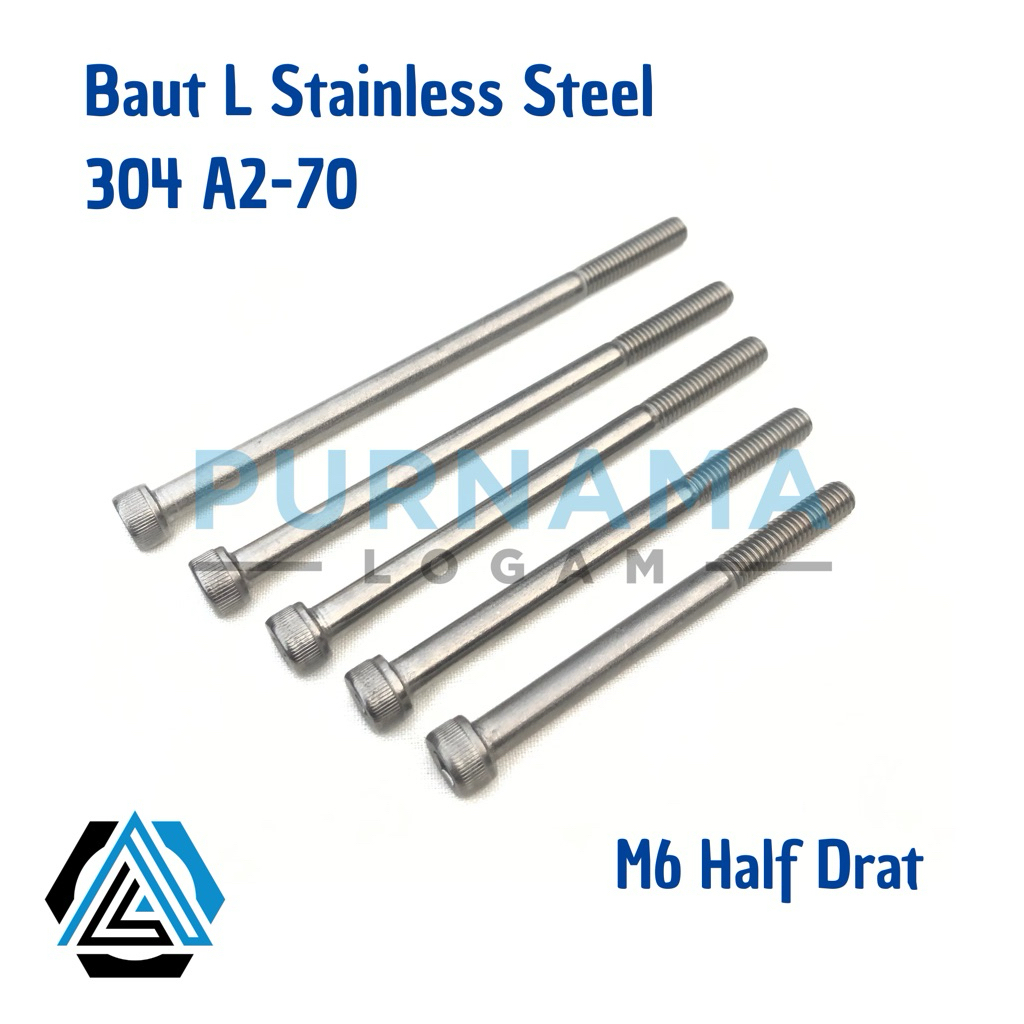 Bolt L M6 x 90 HALF THREAD (ยาว 9 ซม.) กุญแจสแตนเลส 304 THE A2-70/ เกลียว 10/ L5