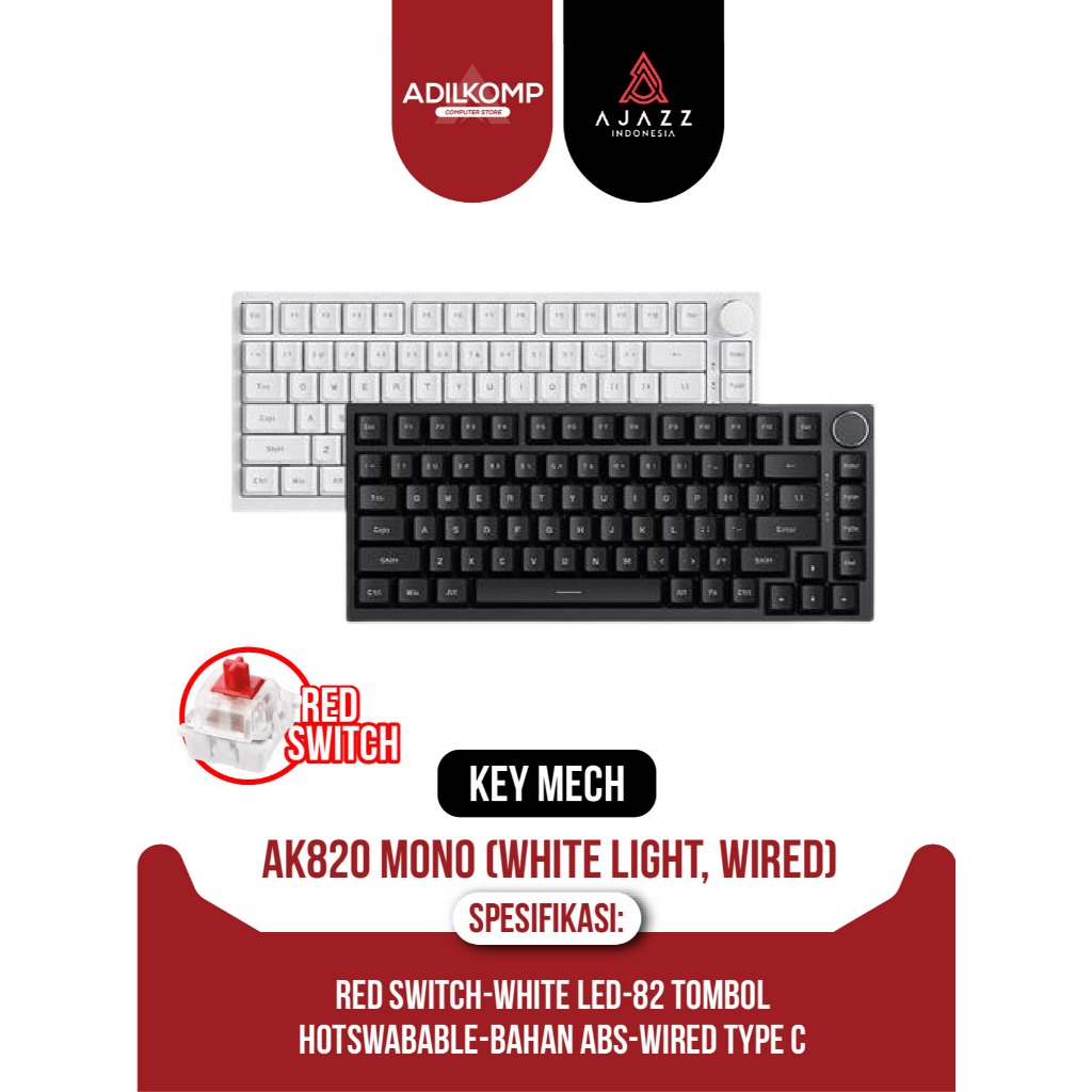 AJAZ AK820 MONOCHROME V1 V2 MECHANICAL KEYBOARD (NOT VORTEX MONO)