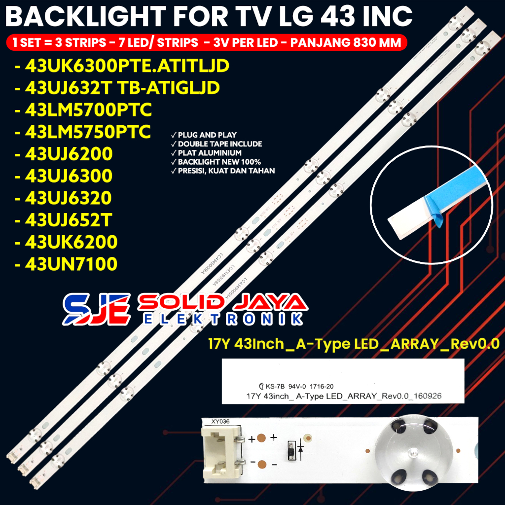 LG 43 INC LED TV BACKLIGHT 43UN7100 43UJ632 43UJ652 43UJ6200 43UJ6300 43UJ6320 43UK6300 43UK6320 T 4