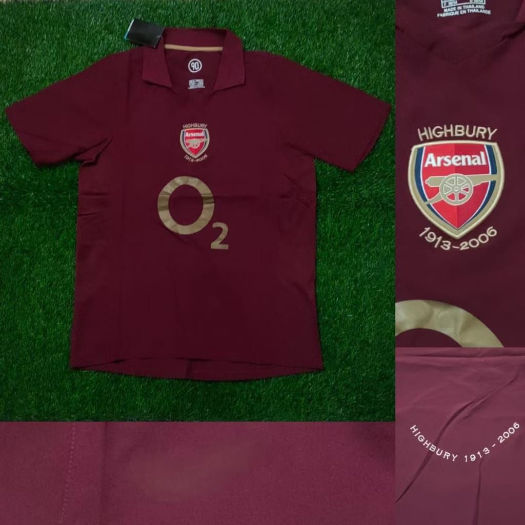 "VINTAGE RETRO JERSEY ARSENAL HOME O2 MAROON 2005-2006 GRADE AAA CLASSIC / Arsenal Retro Jersey.