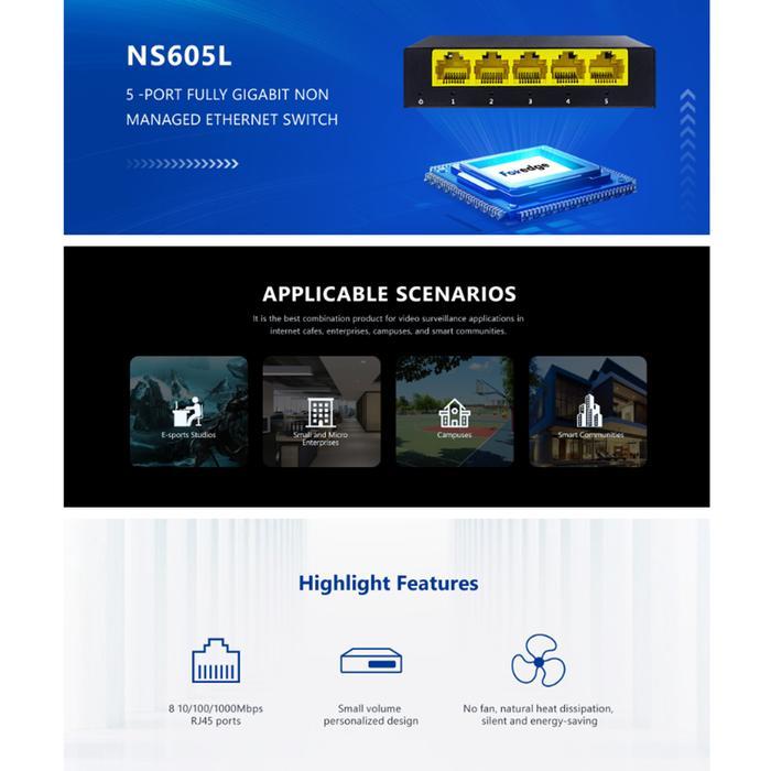 NS 605L 605 L FOREDGE NS605L 5-PORT GIGABIT OTHERNET SWITCH hub