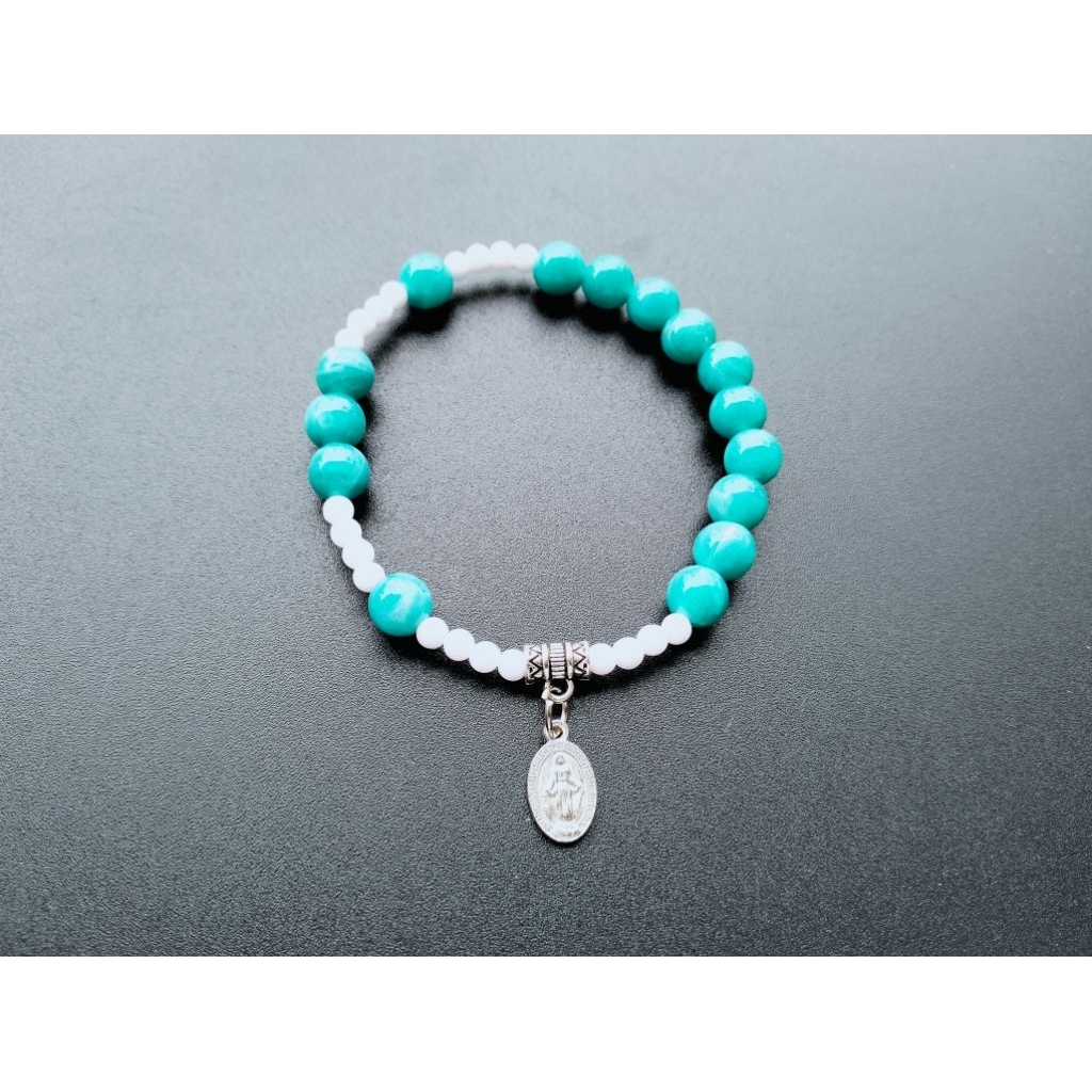 G424 ROSARY BRACELET MOTHER MARY 8MM CATHOLIC MARBLE BEAD