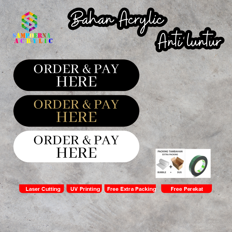 ป้ายอะคริลิค ORDER & PAY HERE เรียบง่าย