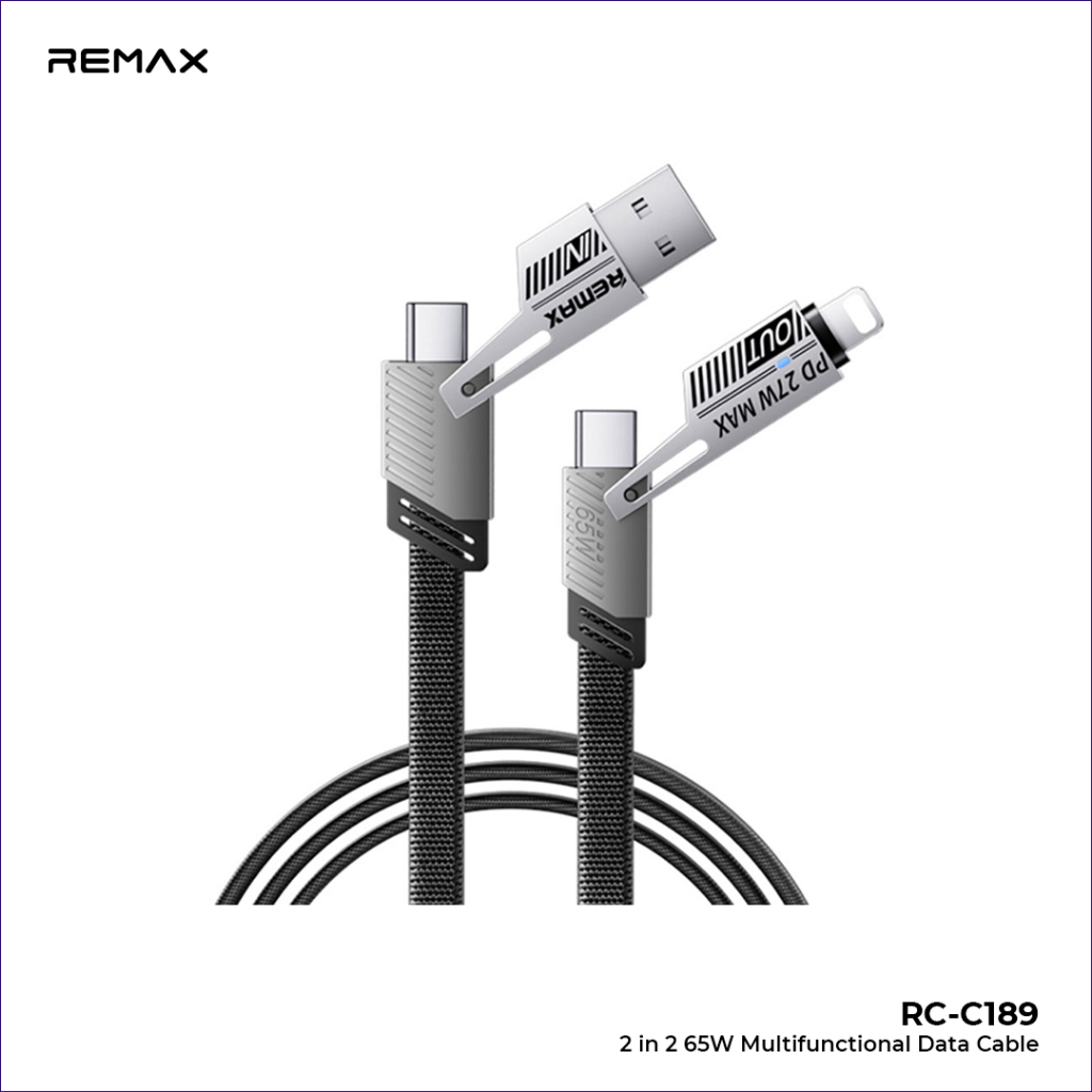 Remax Data Cable Fast Charging 2in2 65W Multifunctional Braided RC-C189