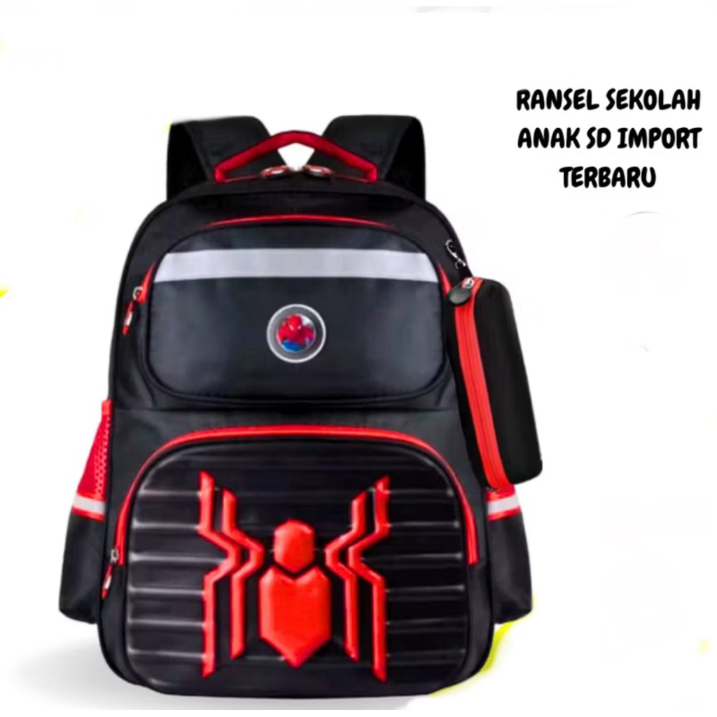 WAREHOUSE นําเข้า 3D นูน spider ตัวอักษรโรงเรียนประถมศึกษากระเป๋านักเรียนเด็กชาย