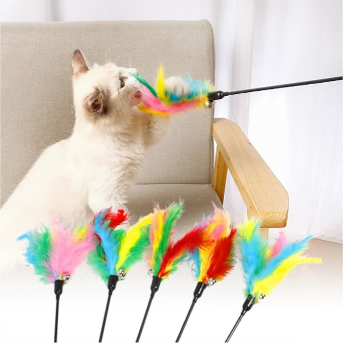 CT 5 CAT TOY FEATHER STICK BELL CT5 / แท่งสี / PET CAT TOYS FISHING TEASER