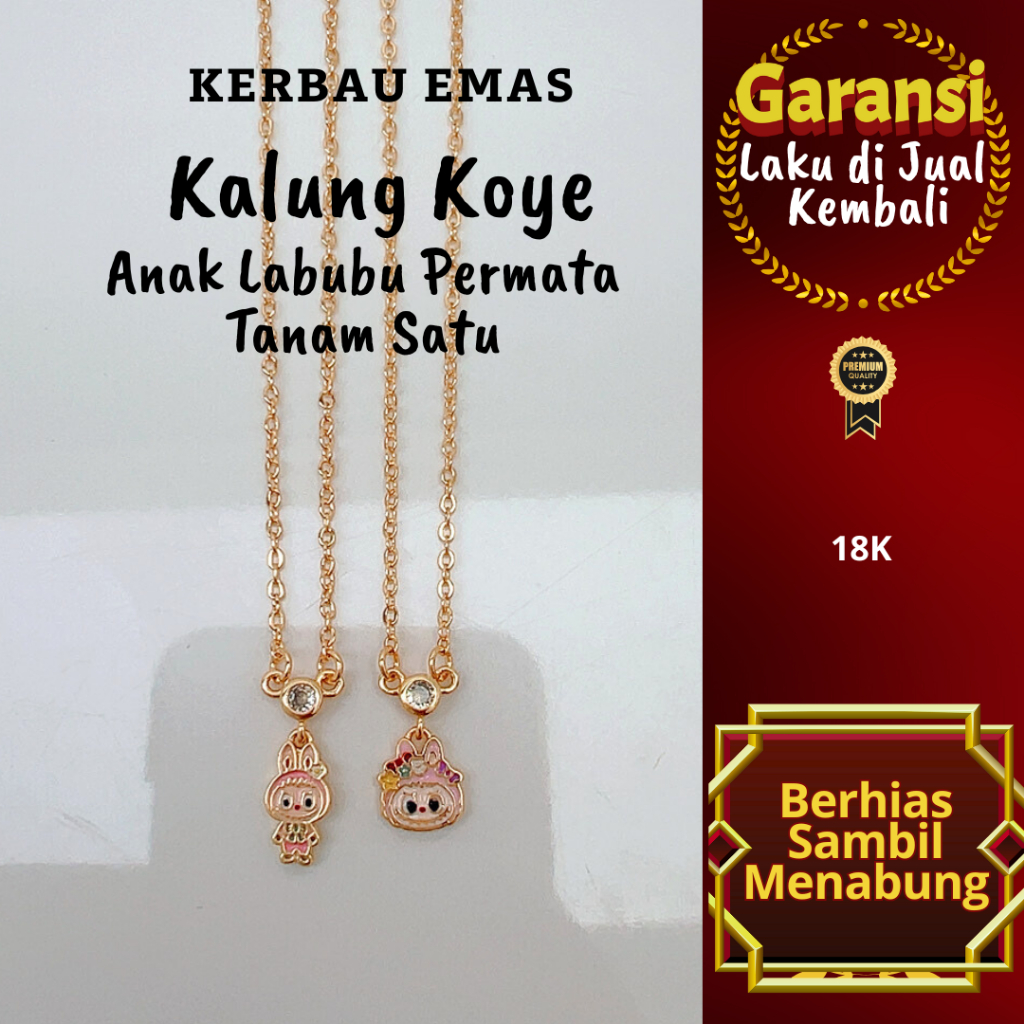 Golden Buffalo Koye สร้อยคอสําหรับเด็ก Labubu อัญมณีฝัง One สี 18K Ready ขนาด 33-33.5 ซม. และ 34-34.