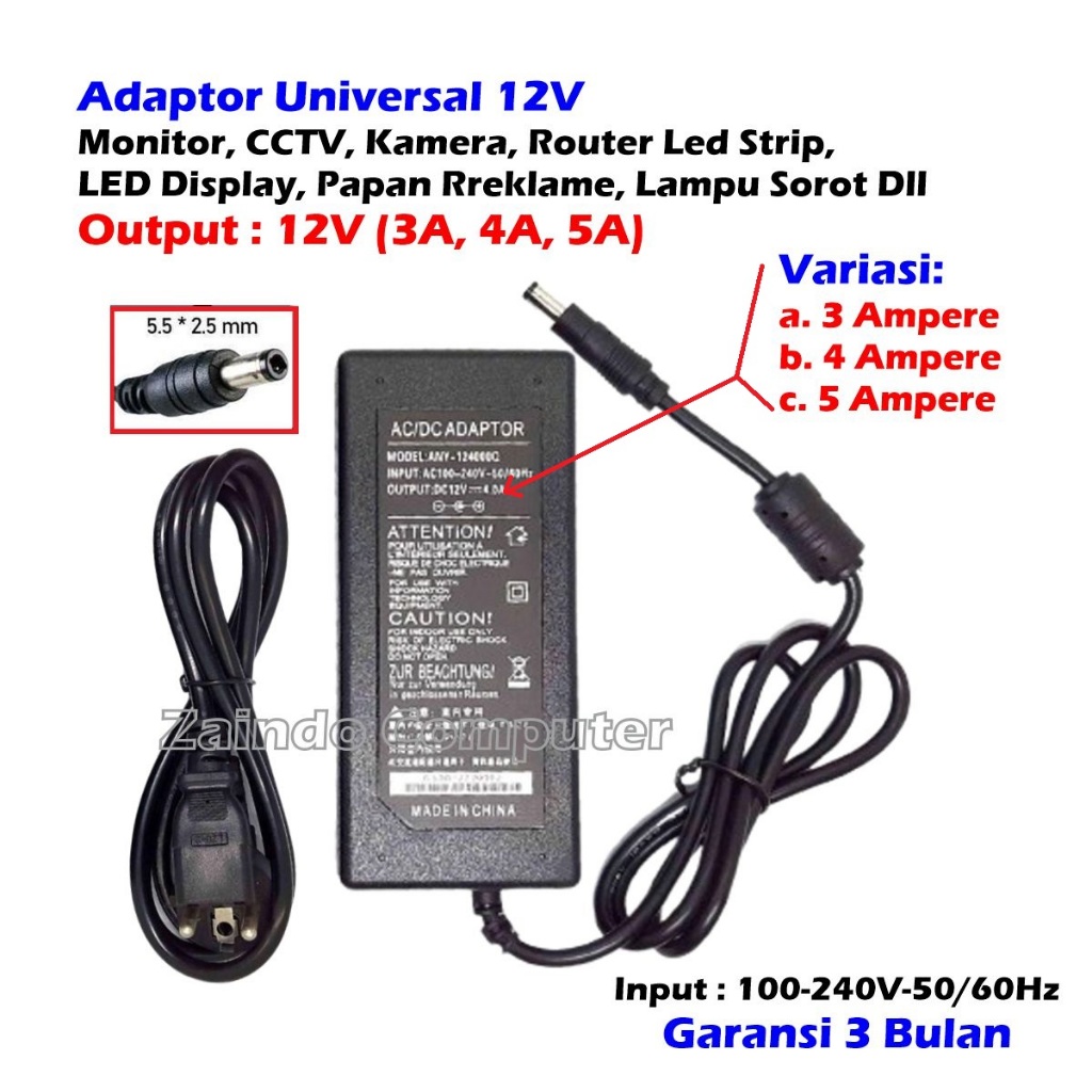 UNIVERSAL ADAPTER 12V (5.5x2.5MM) 12V 3A ADAPTER - 12V 4A ADAPTER - 12V 5A ADAPTER - ADAPTER - กล้อง