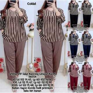 Setelan Salur Kombinasi Katun Semi Rayon Kekinian SETELAN WANITA MOTIF SALUR JUMBO