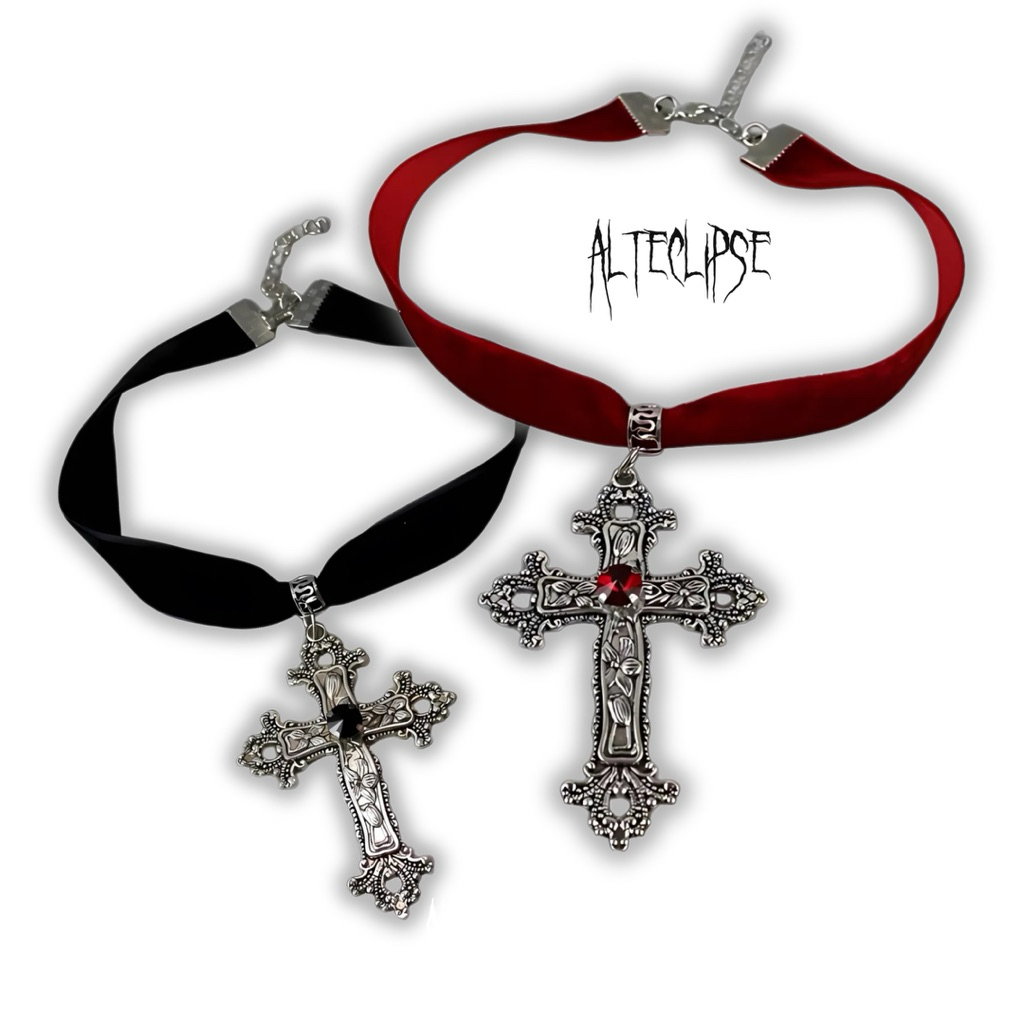 Alteclipse Bloody Gothic Cross Choker // N73 Gothic Cross สร้อยคอ, Punk Choker, เครื่องประดับแวมไพร์
