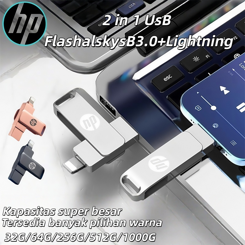 HP U701 1TB OTG Flashdisk Dual Port, USB 3.0 Silver, ที่เก็บของขนาดใหญ่สําหรับ iOS และ PC