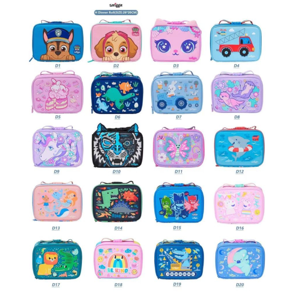 Eksa character กระเป๋าเปิดตัวเด็ก smiggle H อาหารค่ําม้วน ขนาด 26x20 cm