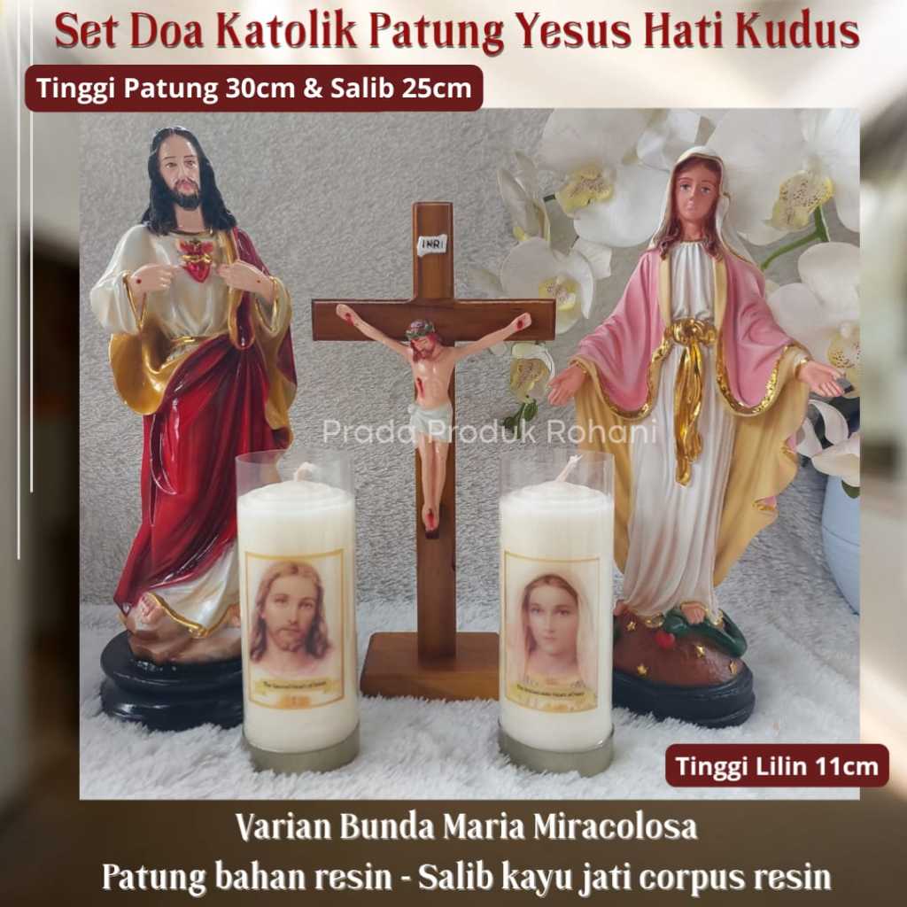 LILIN COMPLETE CATHOLIC PRAYER SET ขนาด 30 ซม./กากบาทของ HOLY HEART/A MARIA MIRACOLOSA STATUE/TABLE 