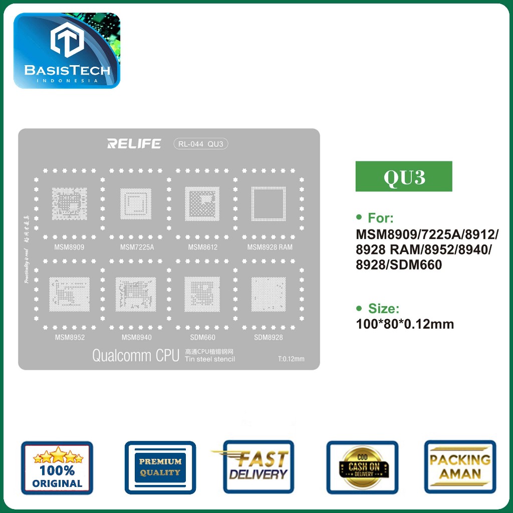 STENCIL IC MOLD PLATE BGA CPU REBALLING RELIFE RL-044 QU3 MSM 8909 - 7225A - 8912 - 8928 RAM - 8952 
