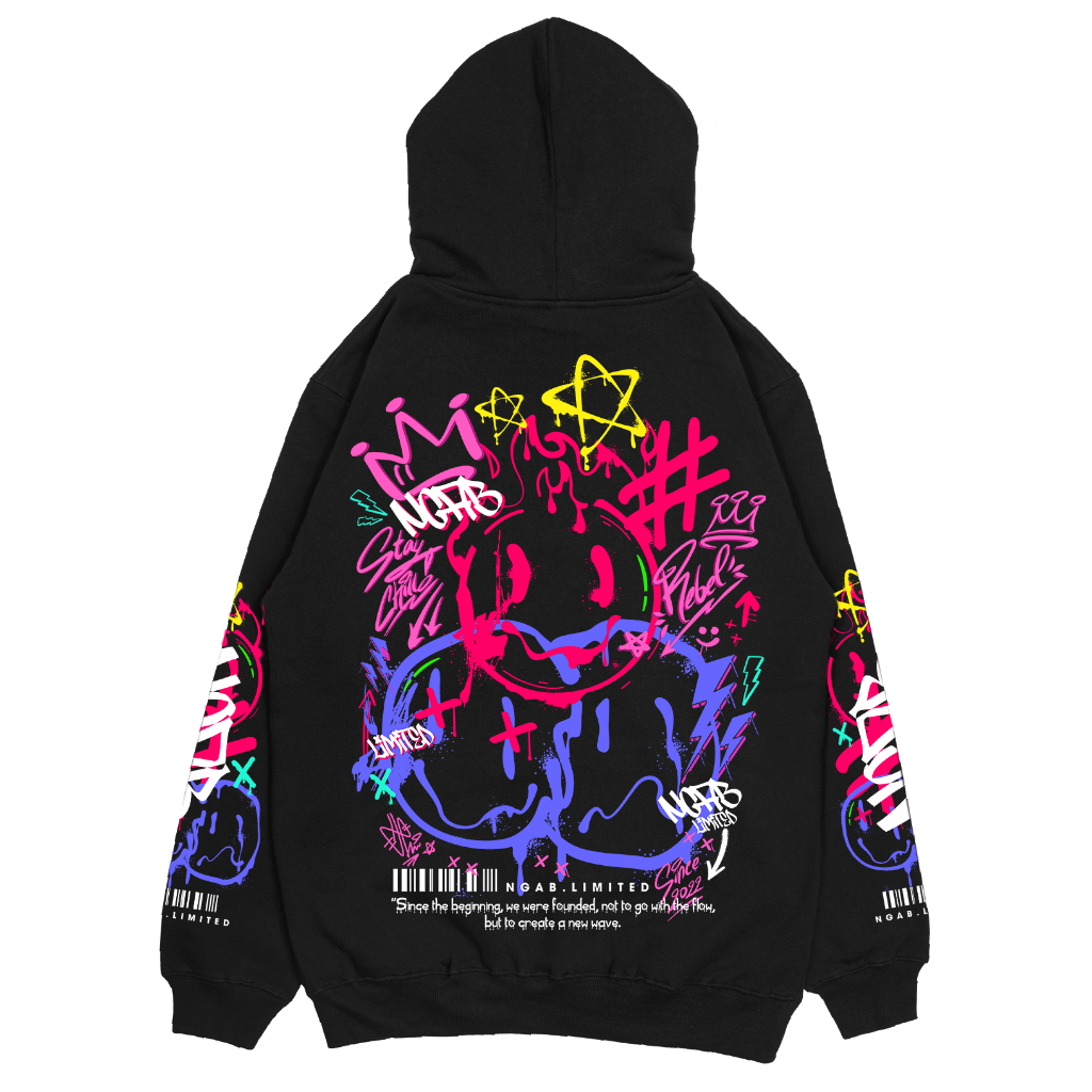 Ngab Hoodie Jumper Crown Street Vandal V.2 HD032 สีดํา Unisex ผู้ชายผู้หญิงหนาและสบาย
