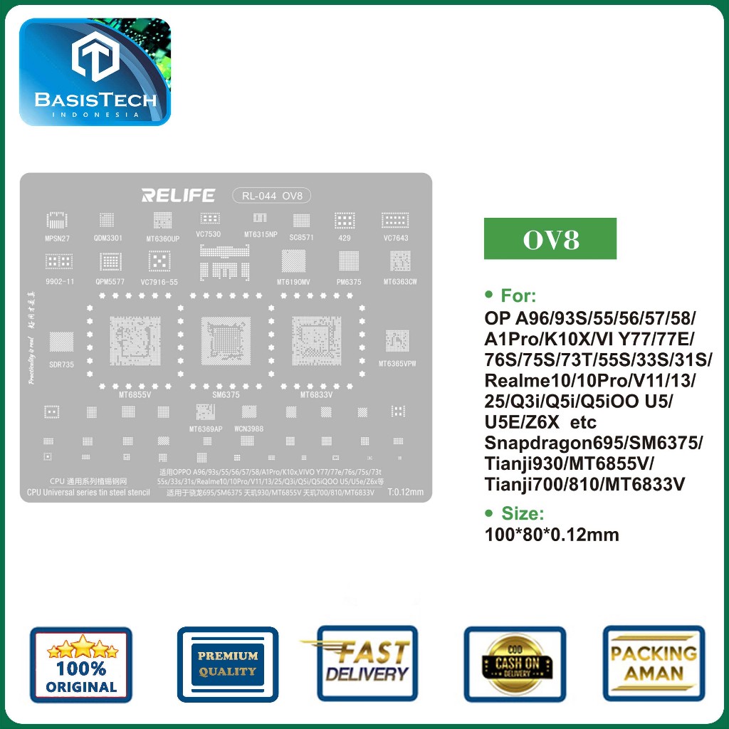 STENCIL IC MOLD PLATE BGA CPU REBALLING RELIFE RL-044 OV8 - SNAPDRAGON 695 - SM6375 - MT6855V - TIAN