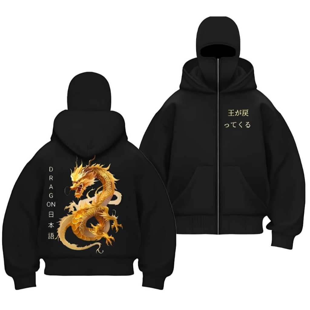 Ninja Balaclava Jacket - Ninja Japan Dragon Gold Balaclava Zipper Hoodie สําหรับเด็กและผู้ใหญ่ Unise