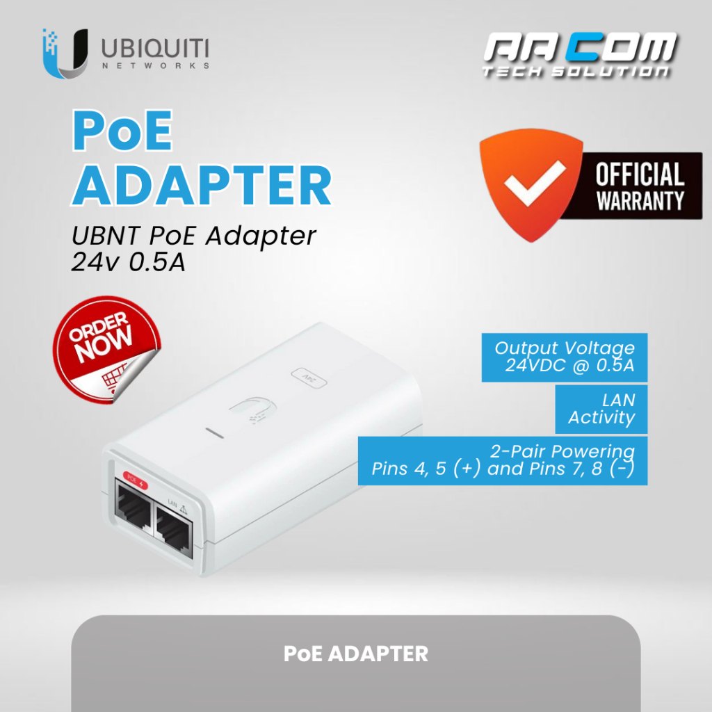 UBIQUITI UBNT UBUQUITI POE-24-12W / POE 24V 0.5A POE ADAPTOR
