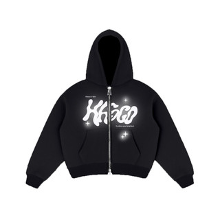 HHSCO - Hoodie Pria Zipper Boxy Abstrack Hitam Reflektif Original