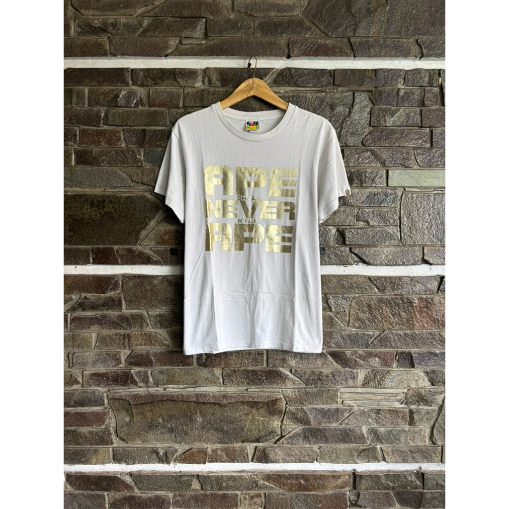 A Bathing Ape - Bape • Gold "Ape Shall Never Kill Ape" Tee / Kaos / Tshirt Size L fit M Luxury Stree