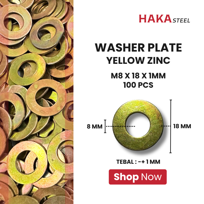 M8 Yellow / WP 8x18 แผ่นแหวนหนา 1 มม. / แผ่นเครื่องซักผ้า HAKA 8 มม. (1 แพ็ค / 100 ชิ้น)