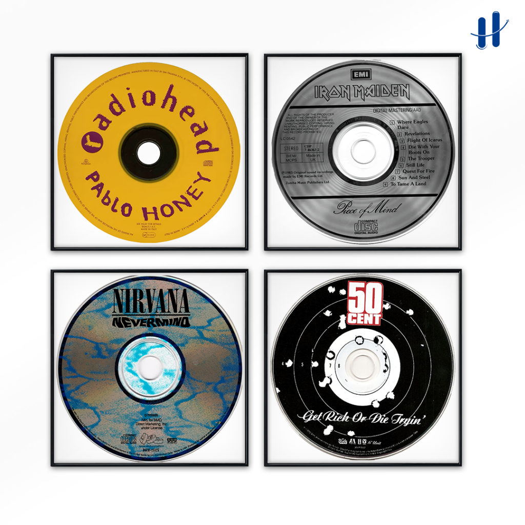 Haydecor โปสเตอร์กรอบจอแสดงผล CD อัลบั้มเพลง Ikonik Radiohead Nirvana Iron Maiden 50 Cent