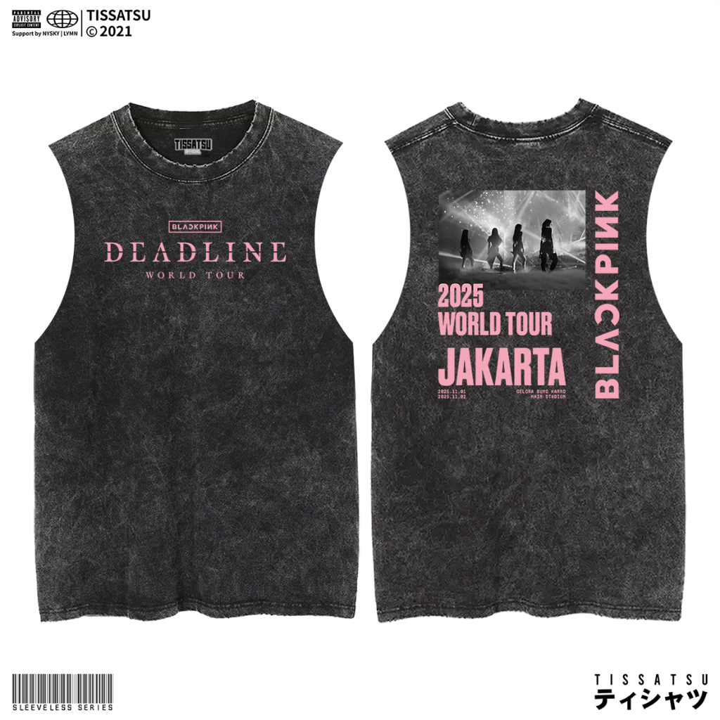 TISSATSU BLACKPINK DEADLINE 2025 เสื้อกล้ามผ้าฝ้ายซัก / แขนกุด BP-32