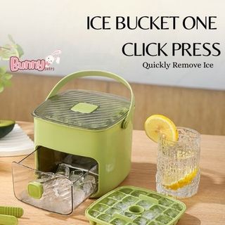 (BunnyS) Ice Bucket 1click press Cetakan Es Batu 2 Susun total 50 Grid Wadah Ice Cube Maker dengan Press Handle Sekali Tekan