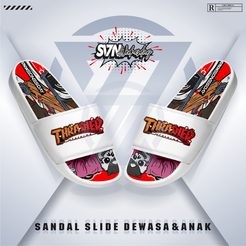 BRZ_WHITE P0157-D0102 รองเท้าแตะผู้ใหญ่ Slop UK 36-44 และเด็ก 26-35 ผู้ชายผู้หญิงพิมพ์รองเท้าแตะ,