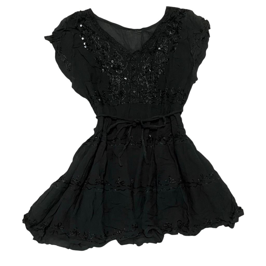 เลื่อมวินเทจโบฮีเมียนผูกกลับผูกคอ โวลต์ เบบี้ดอลล์ ด้านบน | Puffy milkmaid umpak ชั้นลูกไม้ลูกปัด bl