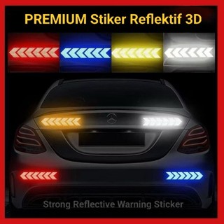 10Pcs Stiker Reflektif 3D Premium Bumper Belakang Mobil Sticker Dummy Side Marker Warning Garis Police Waterproof Stiker Panah Sepeda Motor Helm Mobil Truk Listrik Dekorasi Exterior Reflektor Reflektive Mobil Nyala