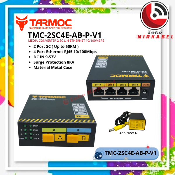 Tarmoc TMC-2SC4E-AB-P-V1 |Media Converter 2 FO 4 LAN / 2FO 4LAN 10/100 POE IN(9-57V)