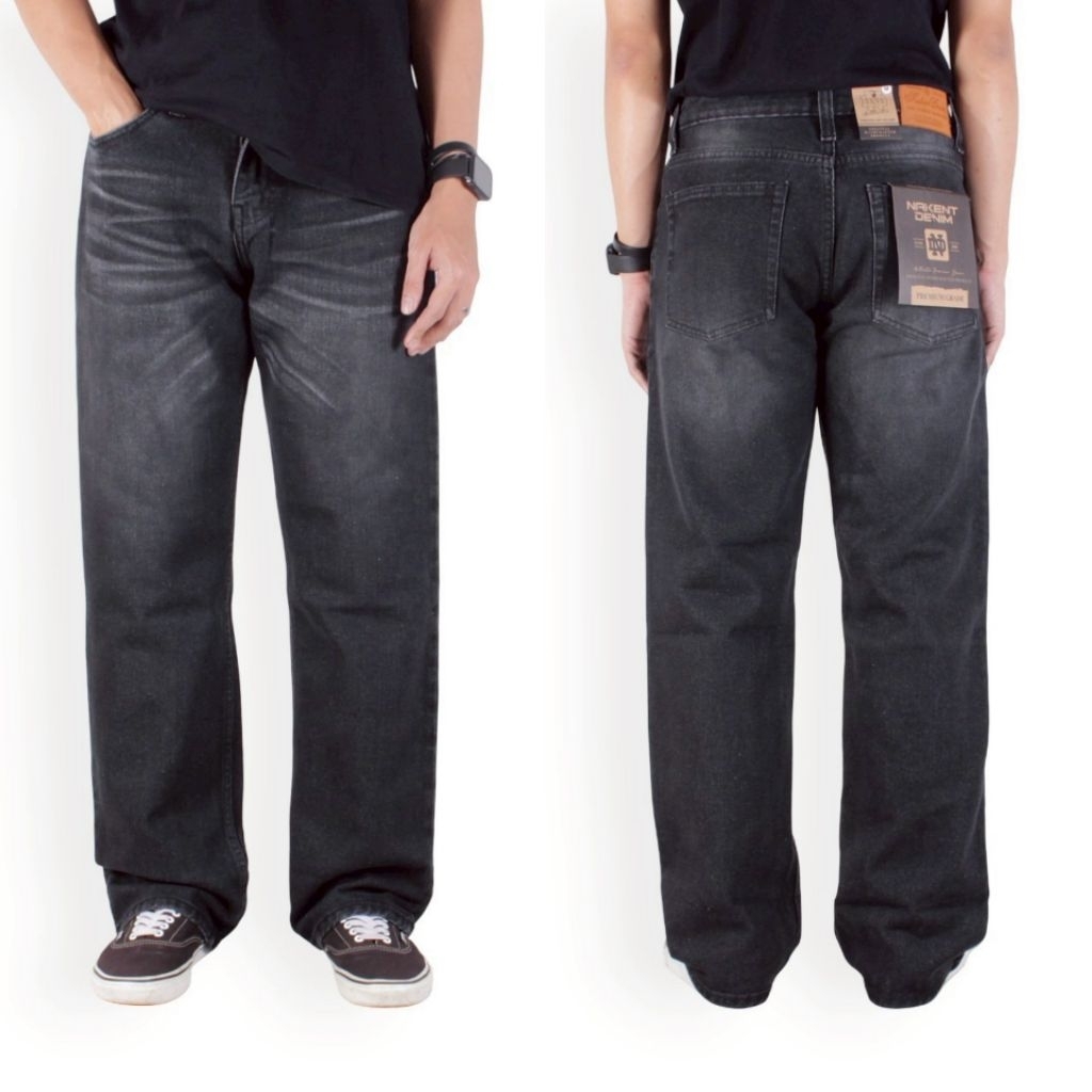 LONG BAGGY DENIM UNDERLINE WHISKER JEANS / SKENA BAGGY DENIM NON STRETCH KUNAKER JEANS