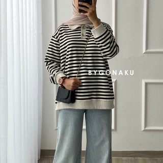 [GONAKU] Pixie Polo Stripes | Kaos Kancing | Polo Shirt | Kaos Kerah | Atasan Wanita