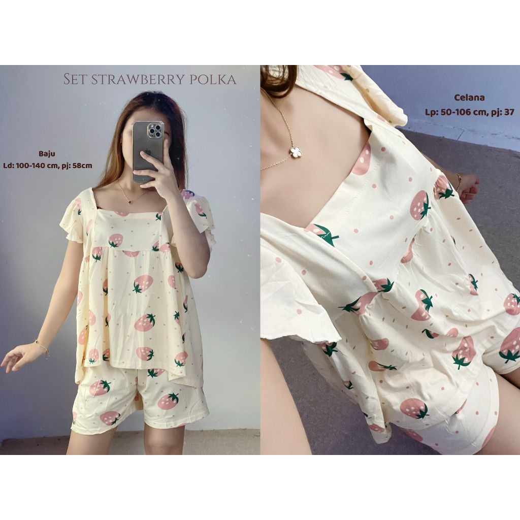 TRY - ชุดกางเกงลายจุดสตรอเบอร์รี่ HP LD100-140CM PJG Shirt 58CM LP 50-106CM P CLN 37CM