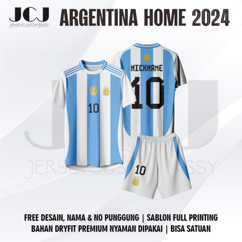 ARG3NT1NA HOME FOOTBALL JERSEY 2024-2025 ฟรีที่กําหนดเองชื่อและหลังหมายเลขพิมพ์เต็มรูปแบบ