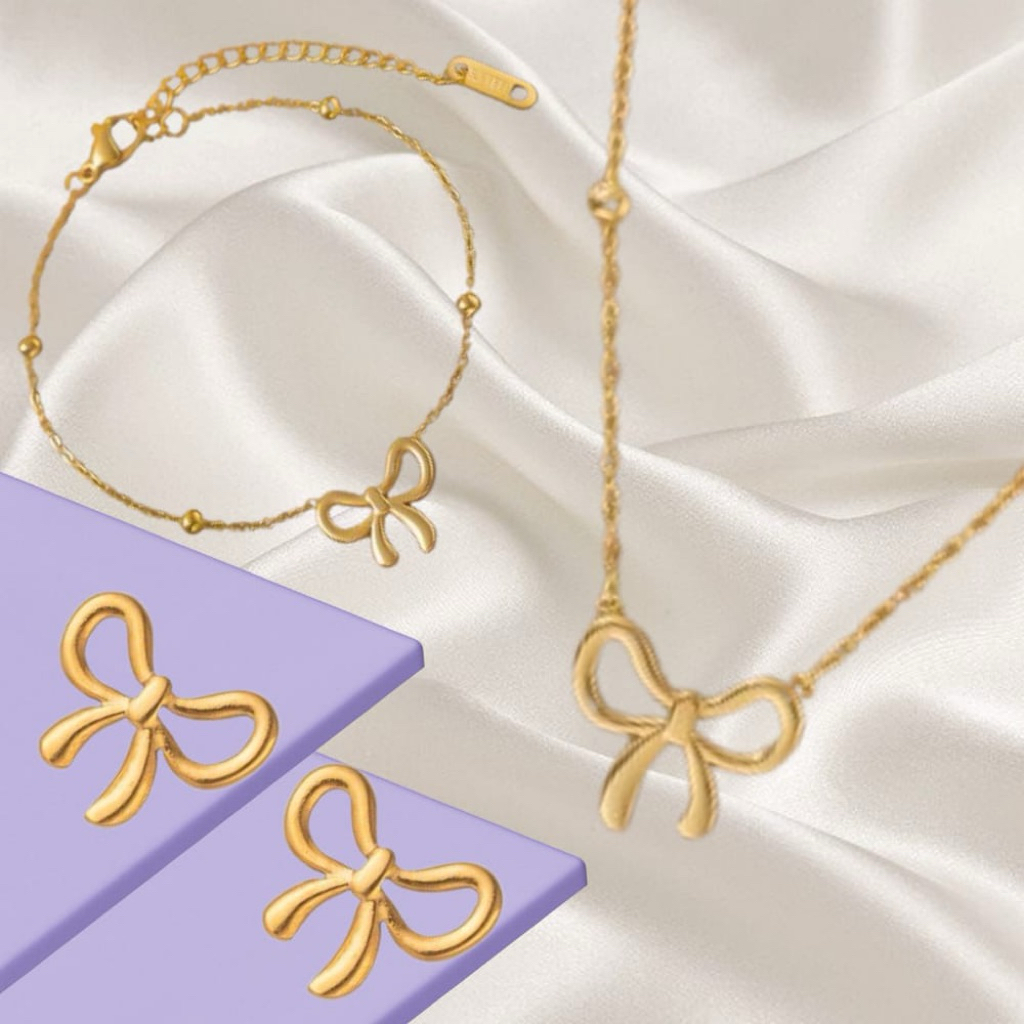 MS028 1 Set Jedar Ribbon Motif สร้อยคอ สร้อยข้อมือและต่างหู