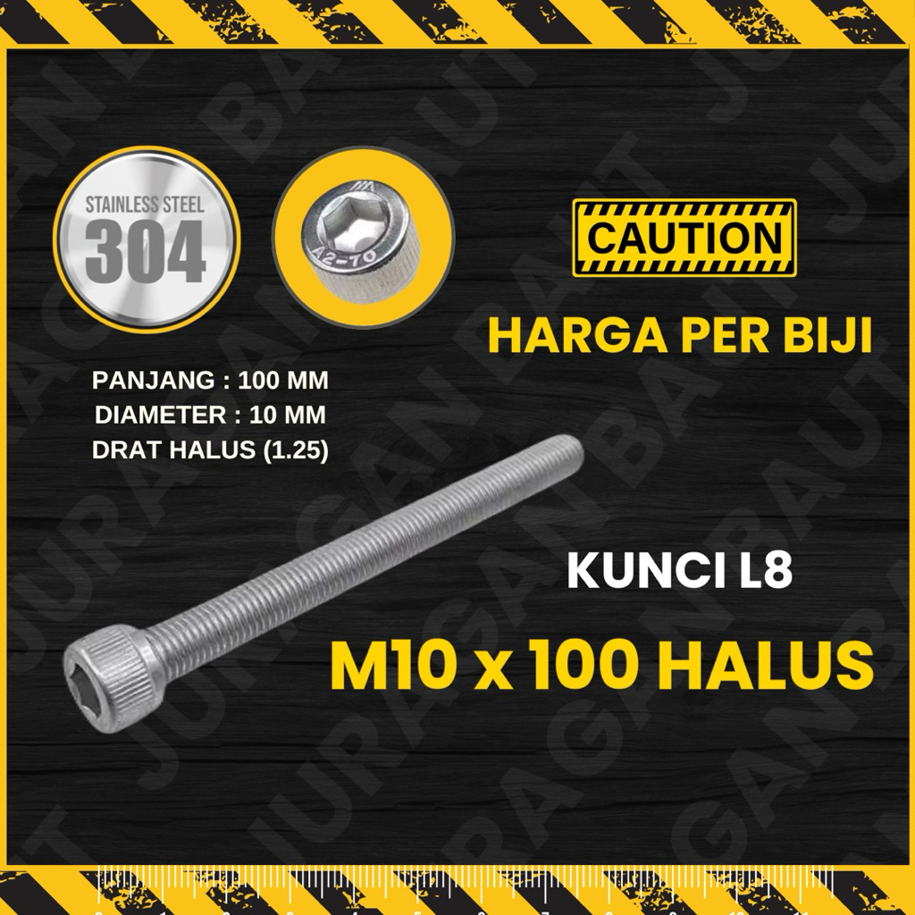 STAINLESS L-BOLT M10 X 100 M10x100 FINE THREAD EQUIVALENT TO KEY BOLT 14 LENGTH 100 MM 10 CM