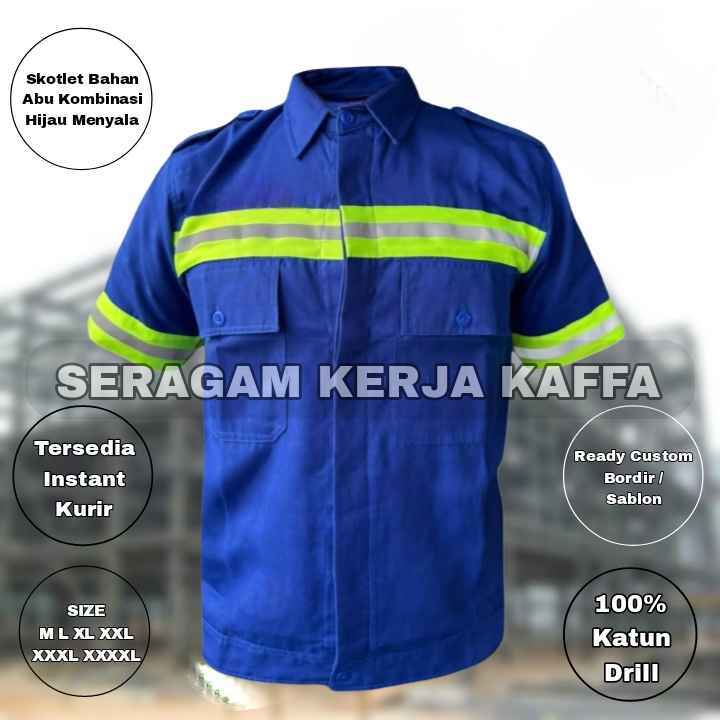 KATUN KEMEJA HIJAU พร้อมจัมโบ้!! สินค้าใหม่!! BCA Blue Safety Short Shirt Green Scotlet LIGHT UP Pre
