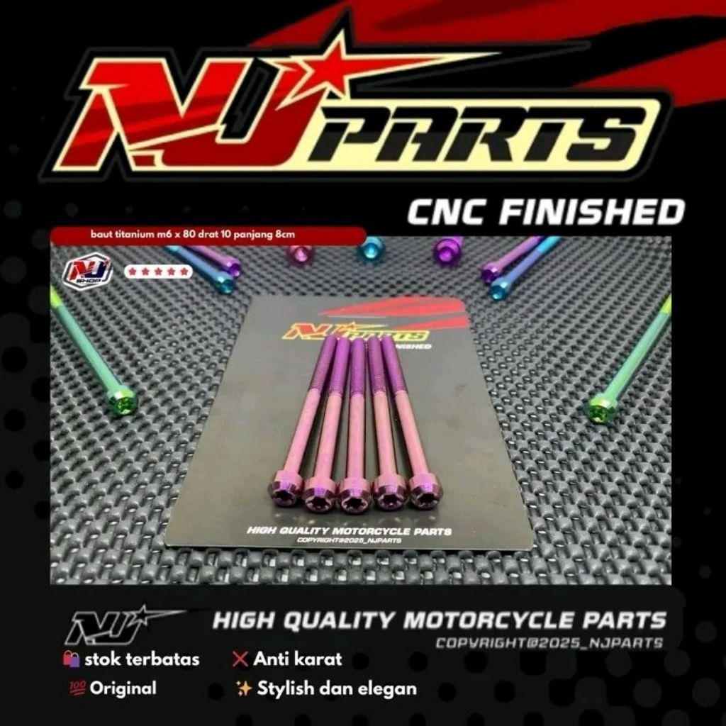 Unit Price of Titanium Bolts M6 x 80 เกลียว 10 ยาว 8 ซม. เสารุ่นสไตล์รถจักรยานยนต์