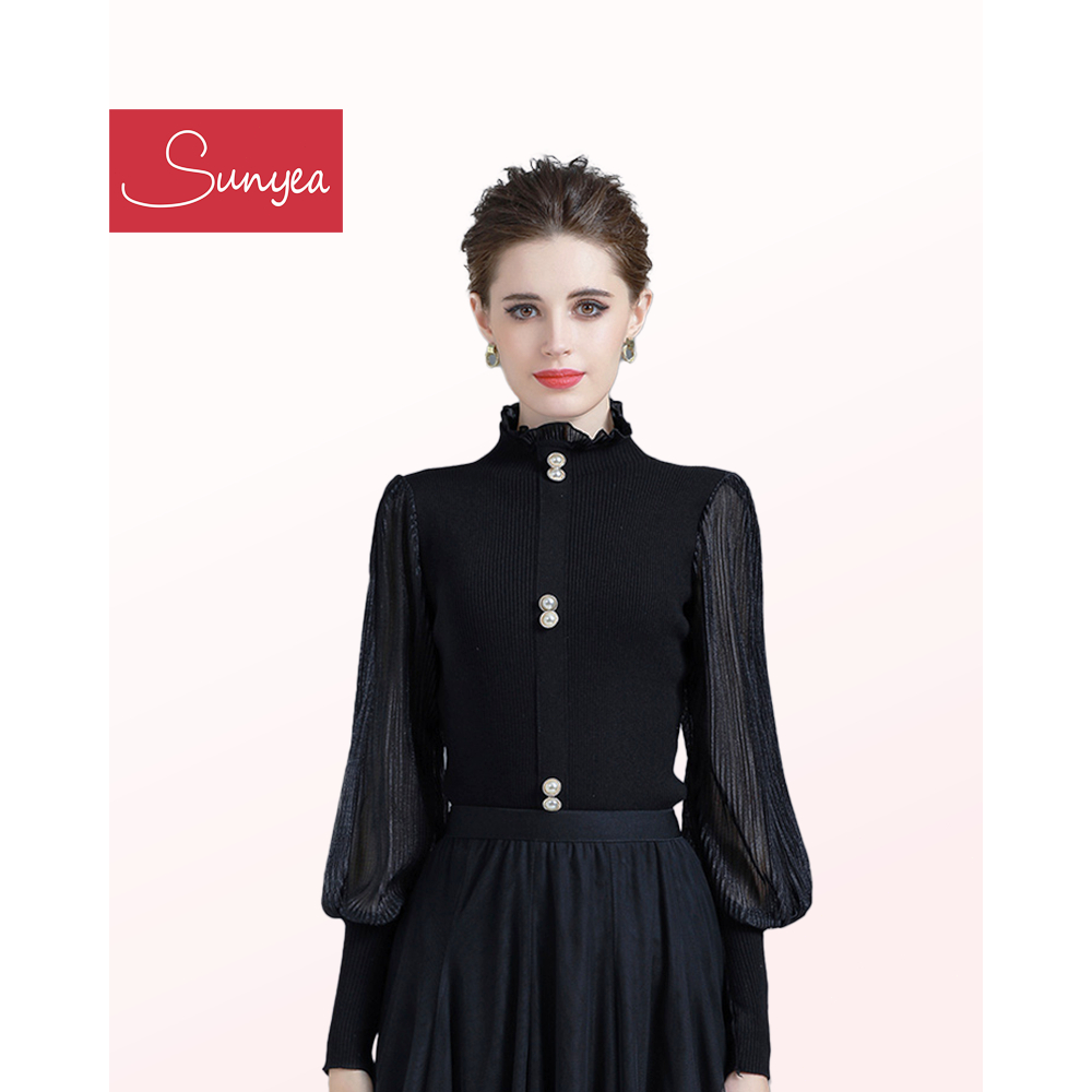 Sunyea-E01 เสื้อเบลาส์ถักไหมพรมแขนยาวคอเต่าผู้หญิง