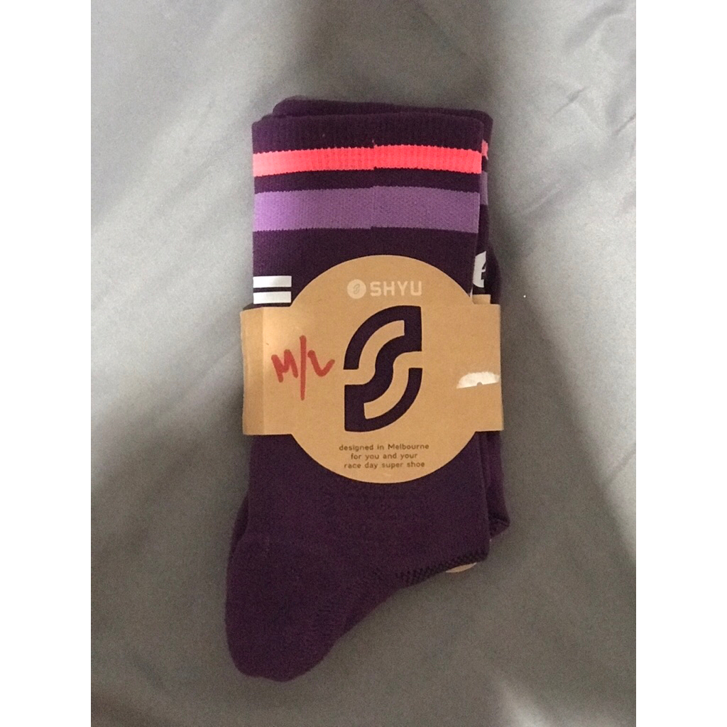 ถุงเท้าแข่ง SHYU สีม่วง ไซส์ M/L ครึ่งลูกเรือ