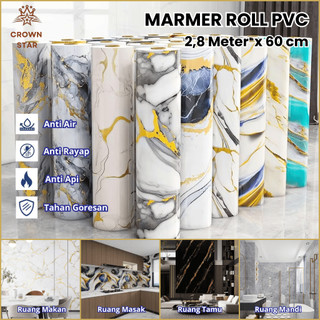 Wallpaper Dinding Motif Marble Roll 2,8 METER X 60 CM Marmer Roll PVC Premium Wallpaper Foam PVC Marmer Foam Dinding Motif Marmer Stiker Alas Meja Anti Air & Panas, Motif Marmer Estetik Sticker Dekorasi Kamar PET