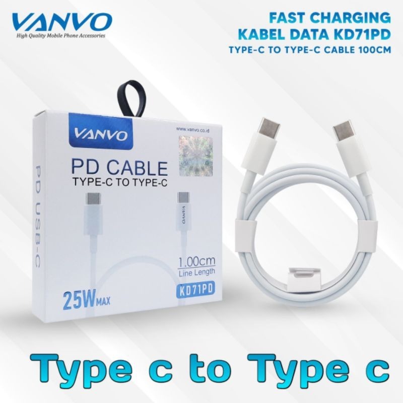 CABLE DATA VANVO TYPE KD71PD TYPE C TO TYPE C CABLE 100CM 25W MAX